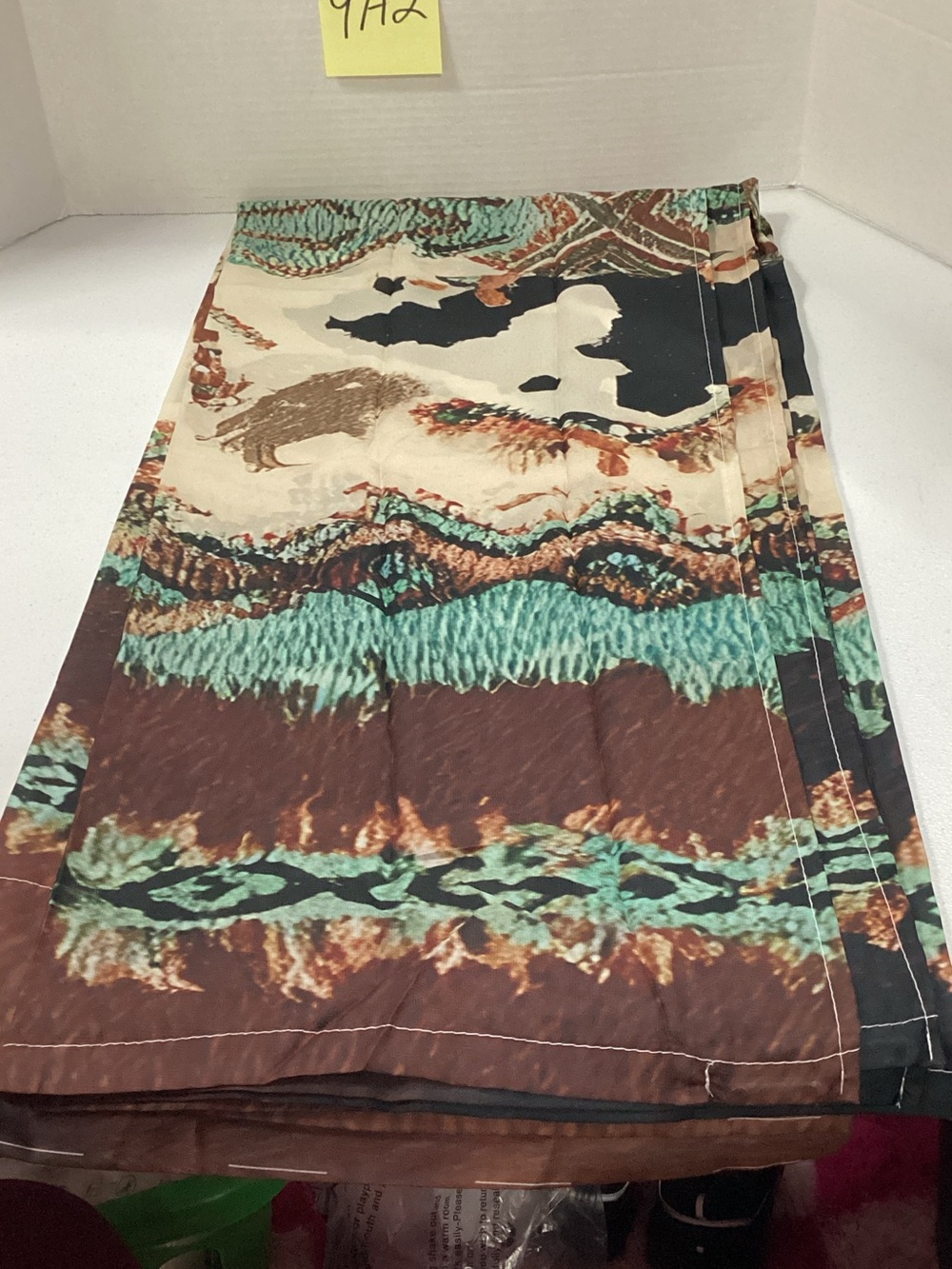 Western shower curtain in brown and teal